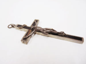 Antique Profession Crucifix Handmade, Cast Bronze Corpus Christi, Ebony Insert, 19th Century, 11.5 cms x 5.5 cms, Excellent Condition