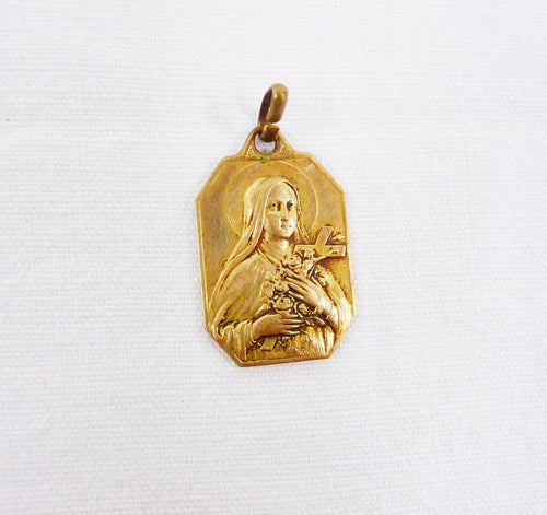 SOLD Saint Therese Of The Roses Medallion by Oscar Ruffoni, French, Gold Plated, circa 1910 With 18