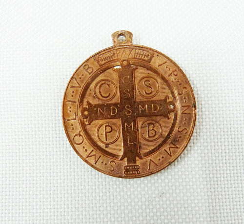 SOLD Antique Saint Benedict Copper Medal, Copper Benedictine Medal, 19th Century