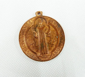 SOLD Antique Saint Benedict Copper Medal, Copper Benedictine Medal, 19th Century