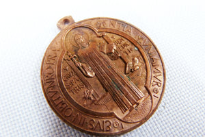 SOLD Antique Saint Benedict Copper Medal, Copper Benedictine Medal, 19th Century