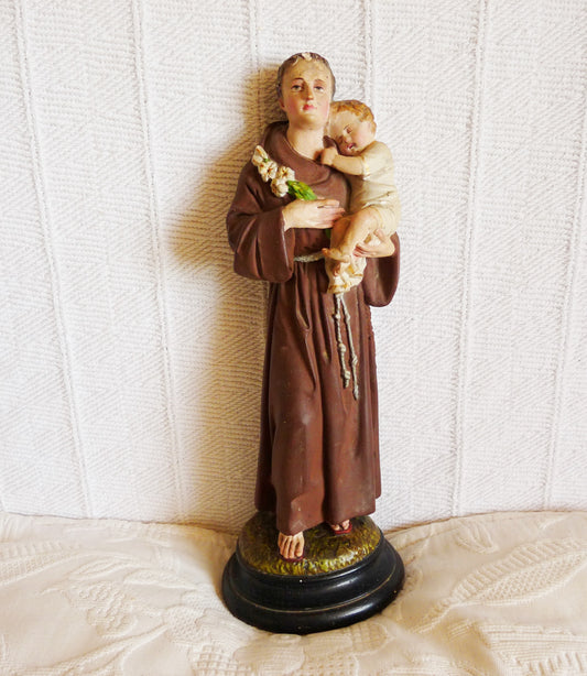 Heiliger Antonius von Padua, antike polychrome Statue, um 1850, schöner Zustand, 32 Zentimeter hoch