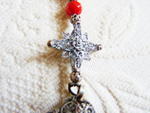 Load image into Gallery viewer, Antique Bavarian Rosary, Silver and Coral &#39;Biedermeier&#39; Rosary, Lovely Condition, 5 Decade, 42 cm Long, Ca 1850