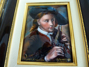 Limoges Enamel 'The Bagpipe Player' after Phillipe Mercier by Pierre Bonnet, Master Enameller of France
