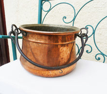 Load image into Gallery viewer, Antique Copper Pot, French, Completely Hand Made Heavy Pot with Iron Handle 31 x 35 x 23 Centimetres, Beautiful Condition