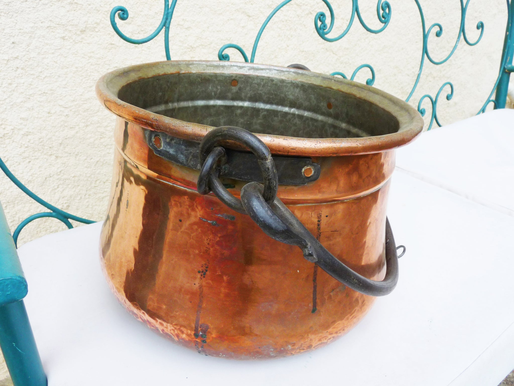 1800's Vintage Copper Pot With Handles and Rolled Edge