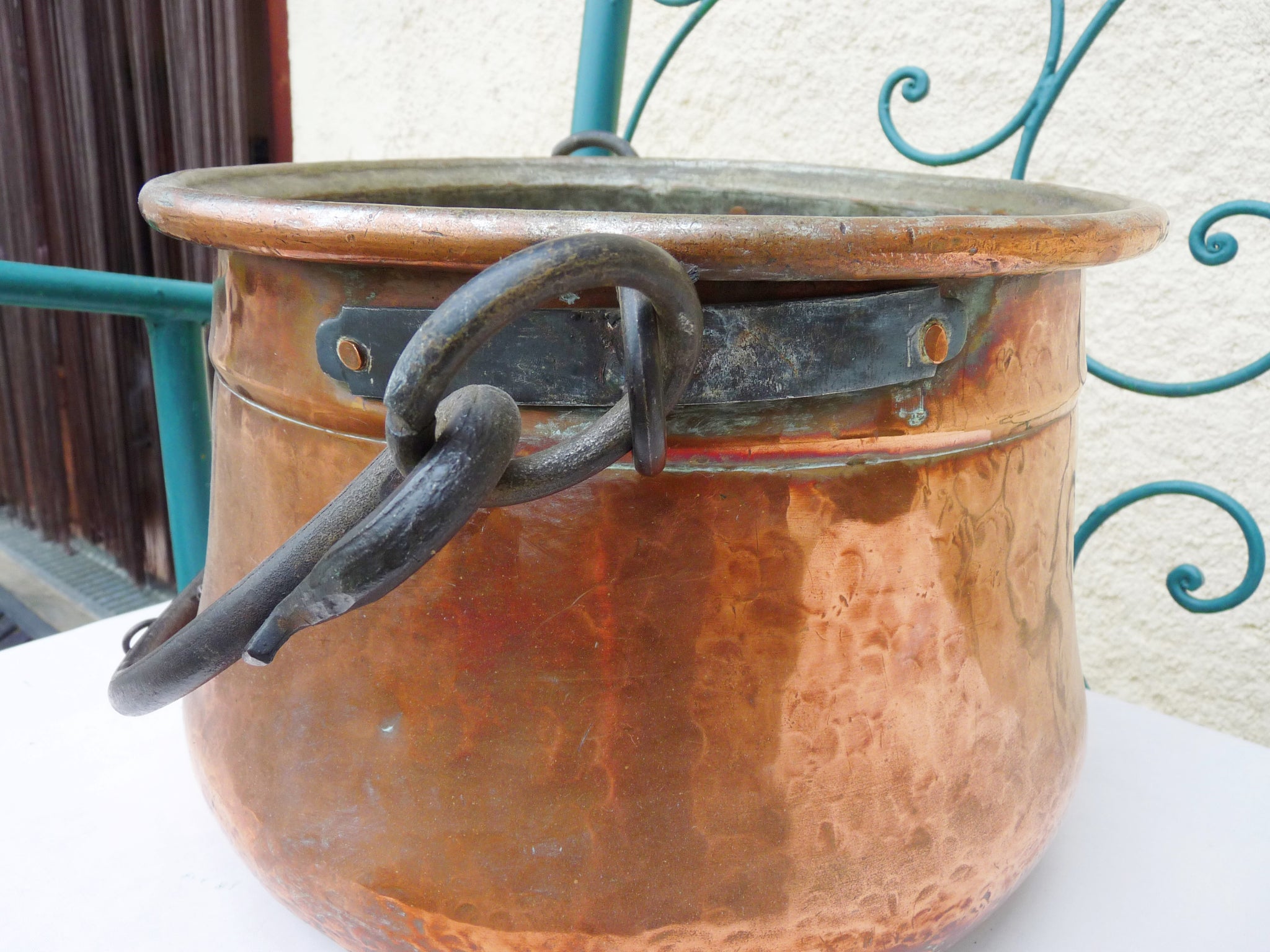 Farmhouse Vintage French Copper Crepe or Sauté Pan, Iron Handle