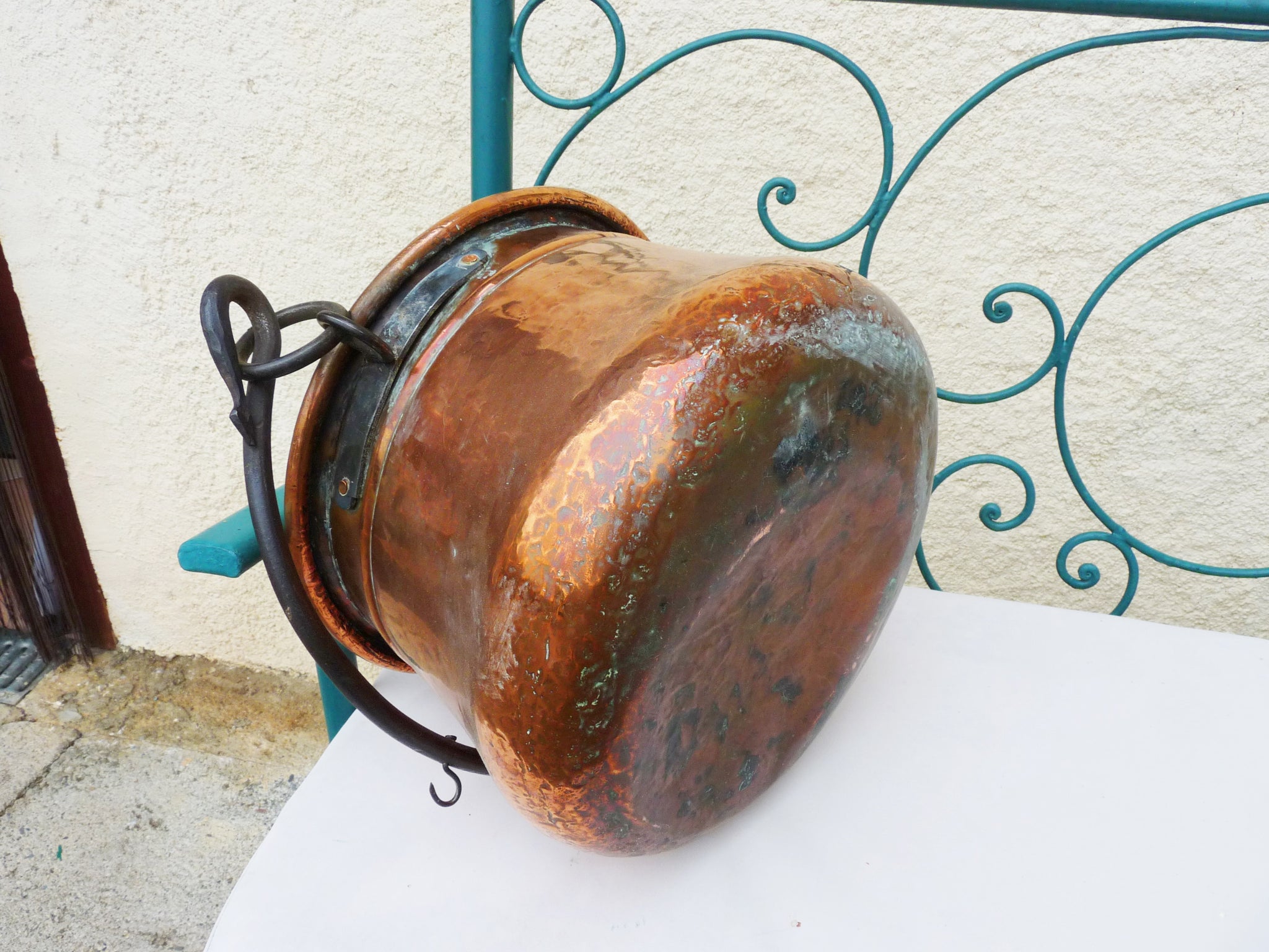 Farmhouse Vintage French Copper Crepe or Sauté Pan, Iron Handle