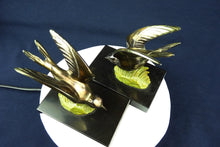 Load image into Gallery viewer, Antique Book Ends, French, Cold Painted Bronze, Art Deco Circa 1930, Swallows on Marble Base