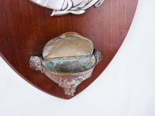 Load image into Gallery viewer, SOLD Holy Water Font, Silver Plated Bronze Medal By Jean Baptisite Poncet of Lyon, France, Mahogany Base, Silvered Copper Font