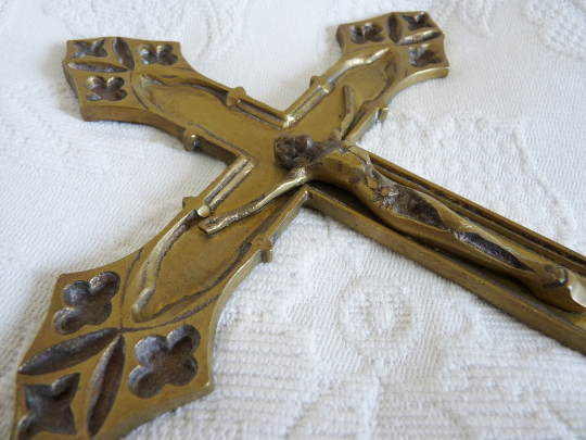 Bronze Chapel Cross, Hand Made From Lourdes France, Circa 1850