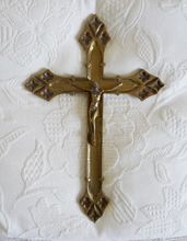 Load image into Gallery viewer, Bronze Chapel Cross, Hand Made From Lourdes France, Circa 1850
