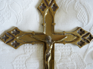 Bronze Chapel Cross, Hand Made From Lourdes France, Circa 1850