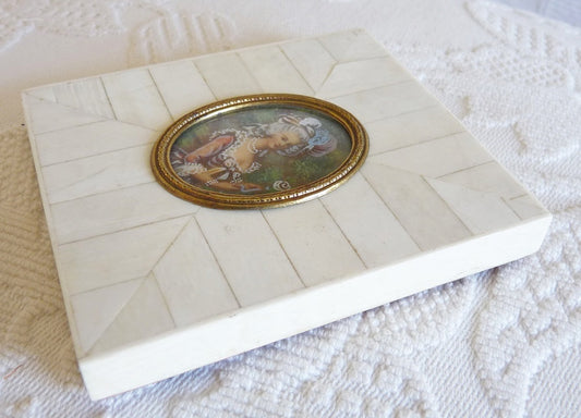 Antique Miniature Painting on Ivory with Ivory Frame, c. 1910