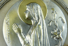 Load image into Gallery viewer, Silver Medal Of The Virgin Mary Mounted On Marble With Silver Circle, M. C. Renard Circa 1930