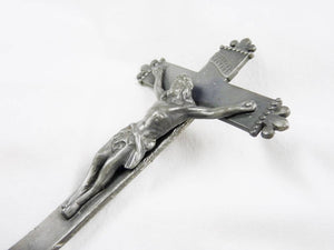 Holy Water Font, Antique Pewter Stoup, Frog Insignia On Base, Circa 1860