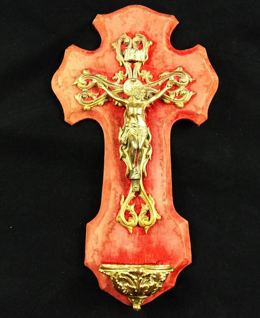 Antique French Holy Water Font, Red Velvet & Gilt Mounts, c. 1870