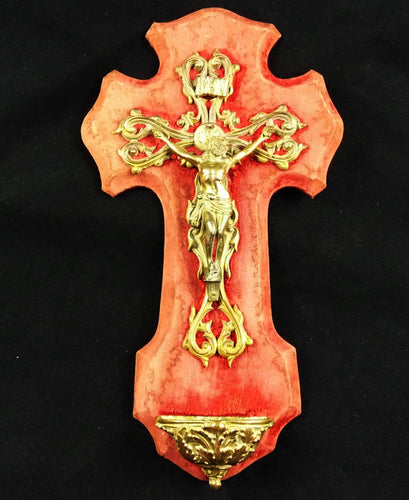 Holy Water Font, Circa 1870, Red Velvet Base, Gilded Corpus Christi, Ormolu Setting