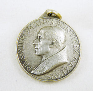 Christian Medal Pope Pious XII, Silver Plated, Circa 1958, With 18 Inch Silver Chain