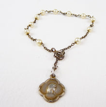 Load image into Gallery viewer, Antique Bracelet, Silver Chain,Gold Washed Silver Medal Of The Virgin Mary, 11 Pearls