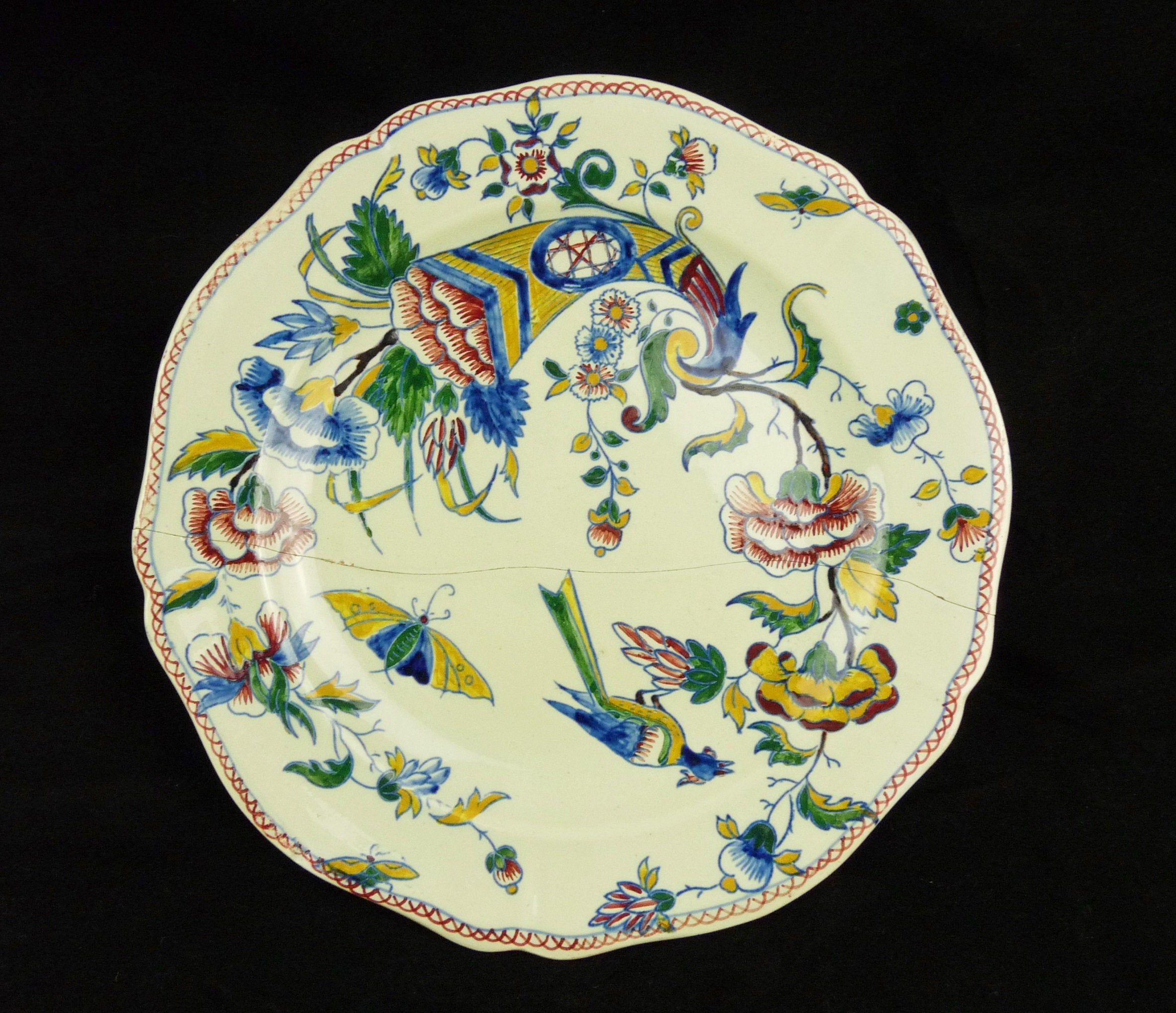 Antique Faience Plate By Gien of France, Dated 1855-60, Stapled At Rear, Cornucopia Design