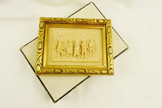 Antique French Meerschaum Village-Dance Carving with Cabrette Player, Framed