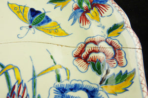 Antique Faience Plate By Gien of France, Dated 1855-60, Stapled At Rear, Cornucopia Design