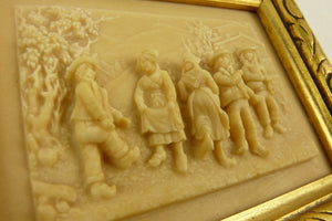 Antique Meerschaum Carving, French Village Dance Scene,Cabrette Player, Circa 1900