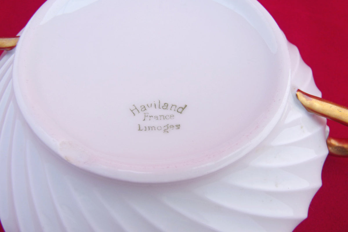 Winnage porcelanowa miska Haviland Limoges, złocone uchwyty, ok. 1960 r.
