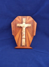 Load image into Gallery viewer, Antique Altar Crucifix, Wooden Art Deco Mounting, Lost Wax Cast, Circa 1920s