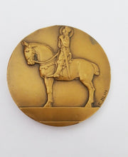 Load image into Gallery viewer, Large bronze Medal of Saint Joan of Arc by Édouard-Pierre BLIN 1931 Depicting Young Joan in Armour and Praying on Horseback On The Reverse